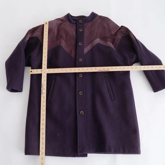 Vintage Liz Moody Purple 75% Wool with Suede Detail Button Up Pea Coat 16  W - Picture 4 of 16